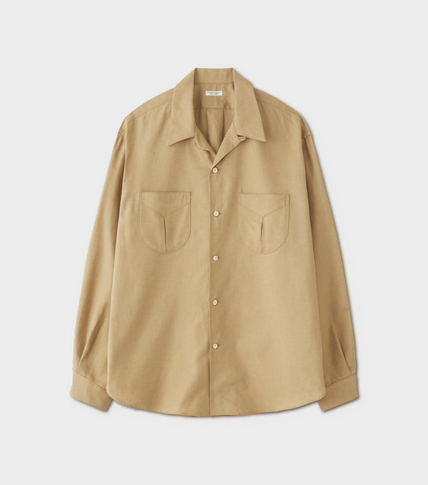 PHIGVEL -  C/L OPEN COLLAR LS SHIRT - KHAKI BEIGE