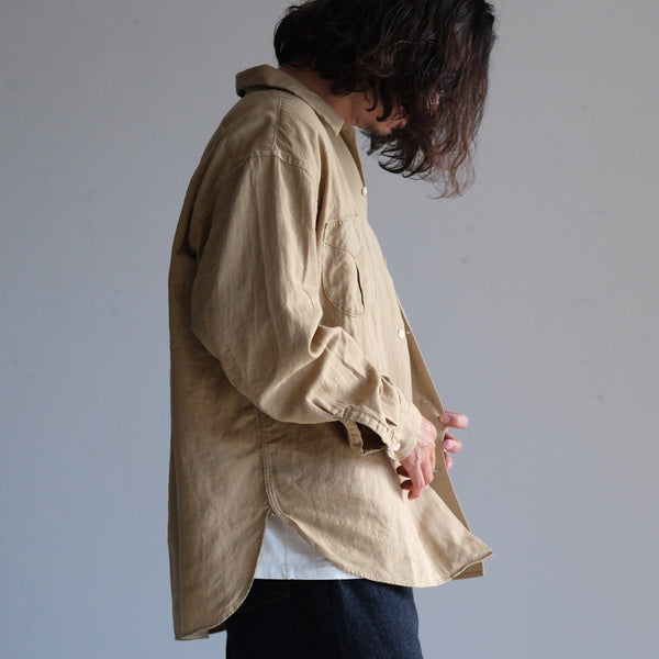 PHIGVEL -  C/L OPEN COLLAR LS SHIRT - KHAKI BEIGE