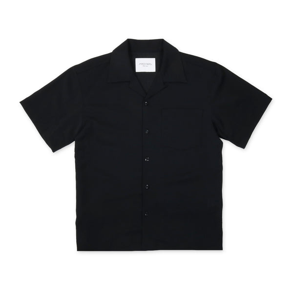 MASSTARD - S/S WOVEN OPEN COLLAR SHIRT - BLACK