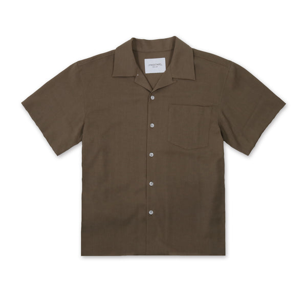 MASSTARD - S/S WOVEN OPEN COLLAR SHIRT - KHAKI