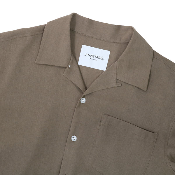 MASSTARD - S/S WOVEN OPEN COLLAR SHIRT - KHAKI