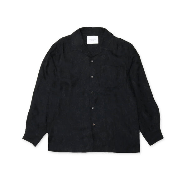 MASSTARD - L/S JACQUARD OPEN COLLAR SHIRT - BLACK