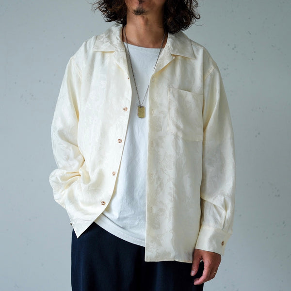 MASSTARD - L/S JACQUARD OPEN COLLAR SHIRT - IVORY