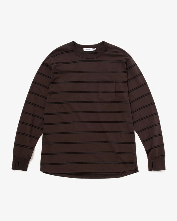 nonnative - DWELLER L/S TEE COTTON JERSEY BORDER - BROWN