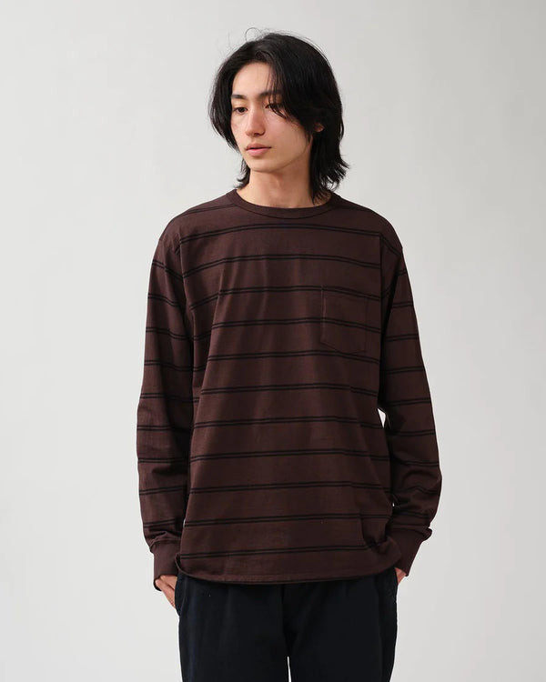 nonnative - DWELLER L/S TEE COTTON JERSEY BORDER - BROWN