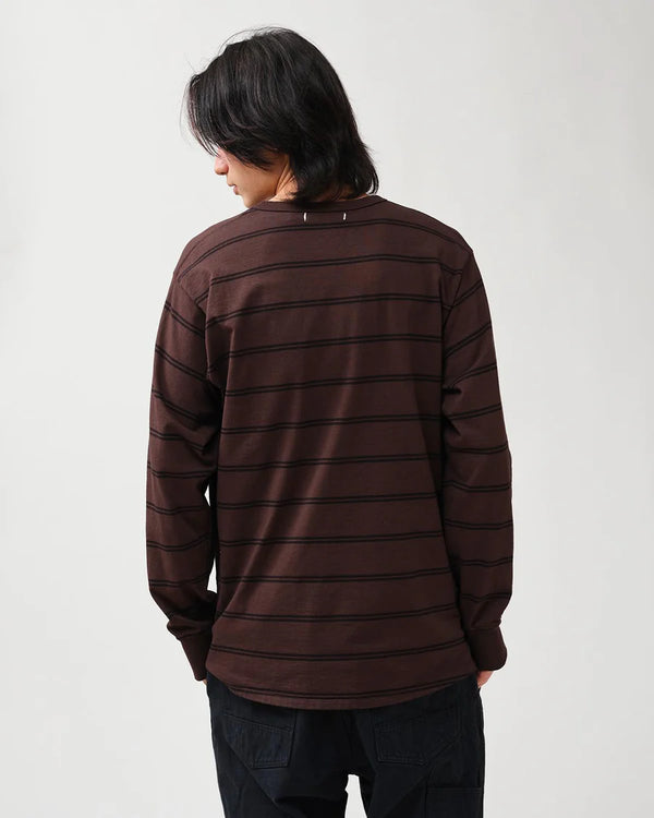 nonnative - DWELLER L/S TEE COTTON JERSEY BORDER - BROWN