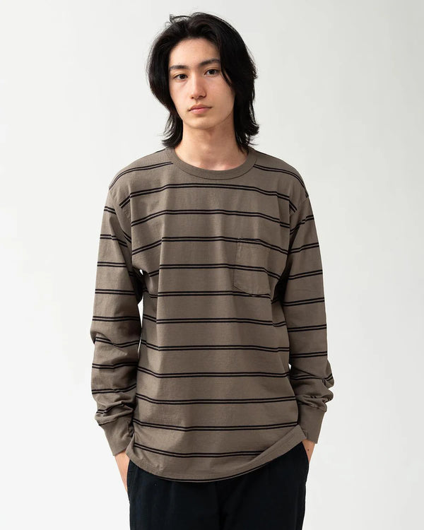 nonnative - DWELLER L/S TEE COTTON JERSEY BORDER - KHAKI